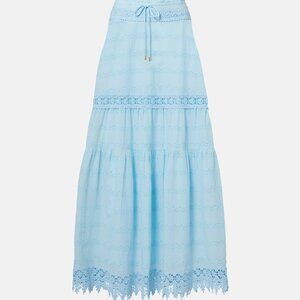 Alessia broderie anglaise cotton maxi skirt in CORNFLOWER - MELISSA ODABASH